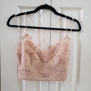Free People Cream Smocked Bralette Eyelet & Lace